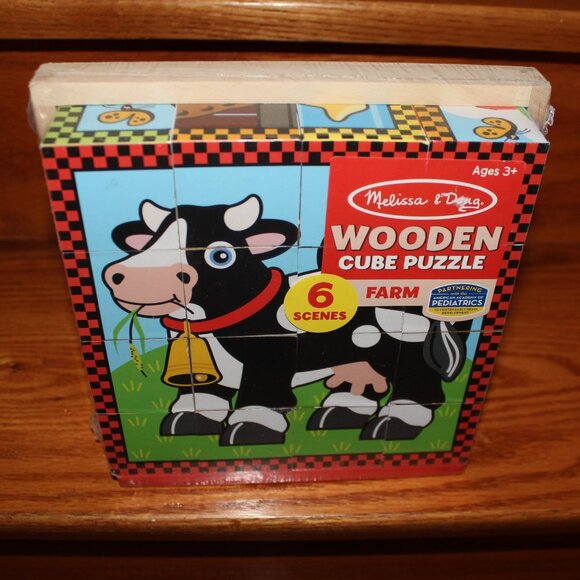 3/$77❤️Melissa & Doug Animal Farm Wooden Cube Puzzle with Storage Tray 6-in-1 - Picture 11 of 11